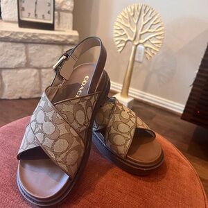 Coach Brown and Tan Signature Sandals Size 7.5
